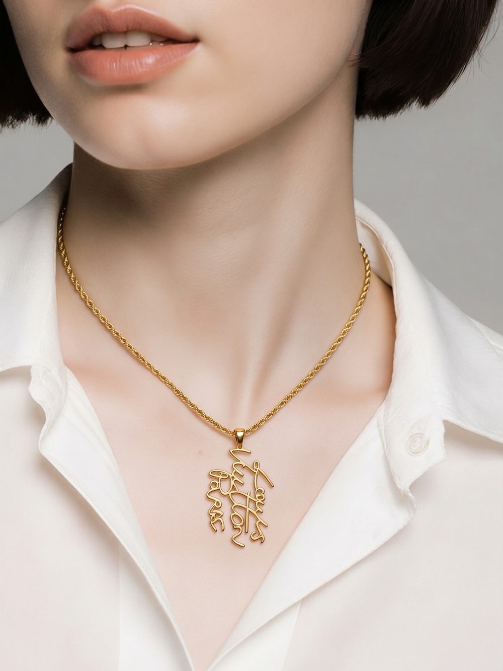 Gold Script Pendant Necklace - Picture 3 of 7